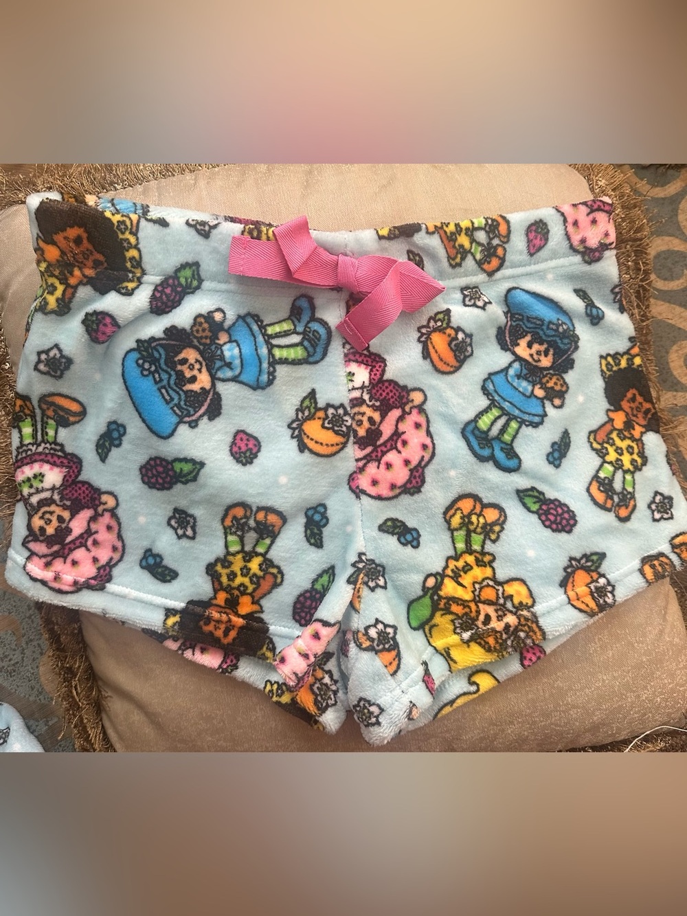 Strawberry Shortcake Juniors XL shorts multicolor light Blue Print Fleece new